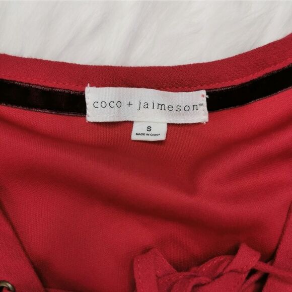 Coco + Jaimeson Ruffled Front Tie Long Sleeve Red Dress Size S - Picture 3 of 7